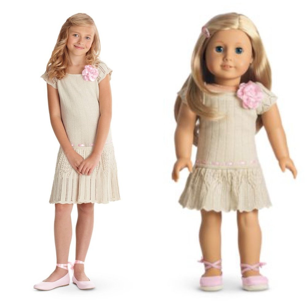 American Girl Cream Knit Dress with Pink Flower Accent